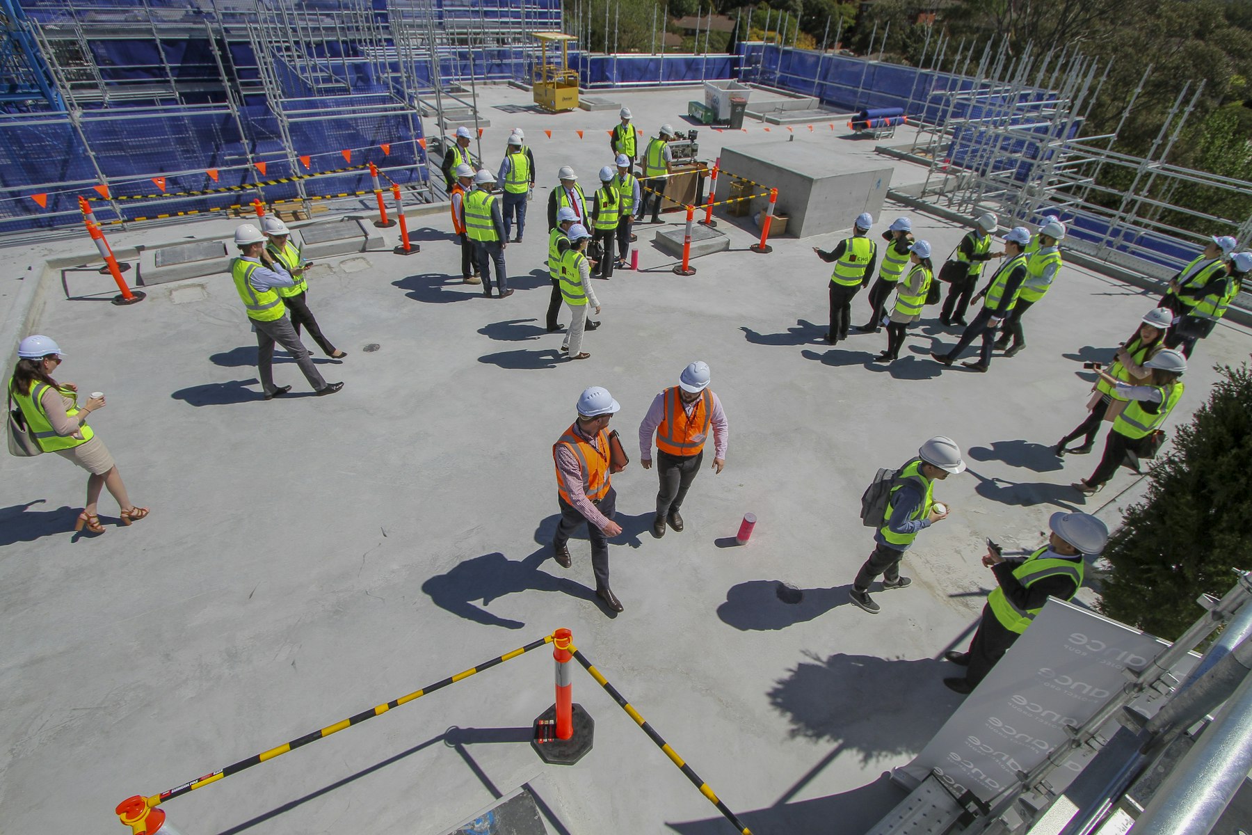 Construction crew working on an active building site
